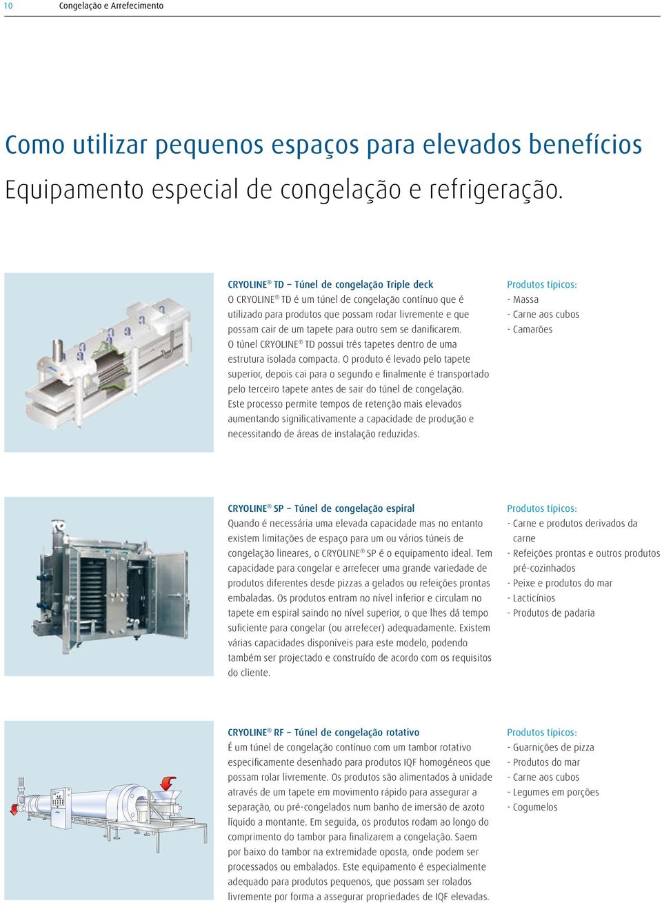 danificarem. O túnel CRYOLINE TD possui três tapetes dentro de uma estrutura isolada compacta.