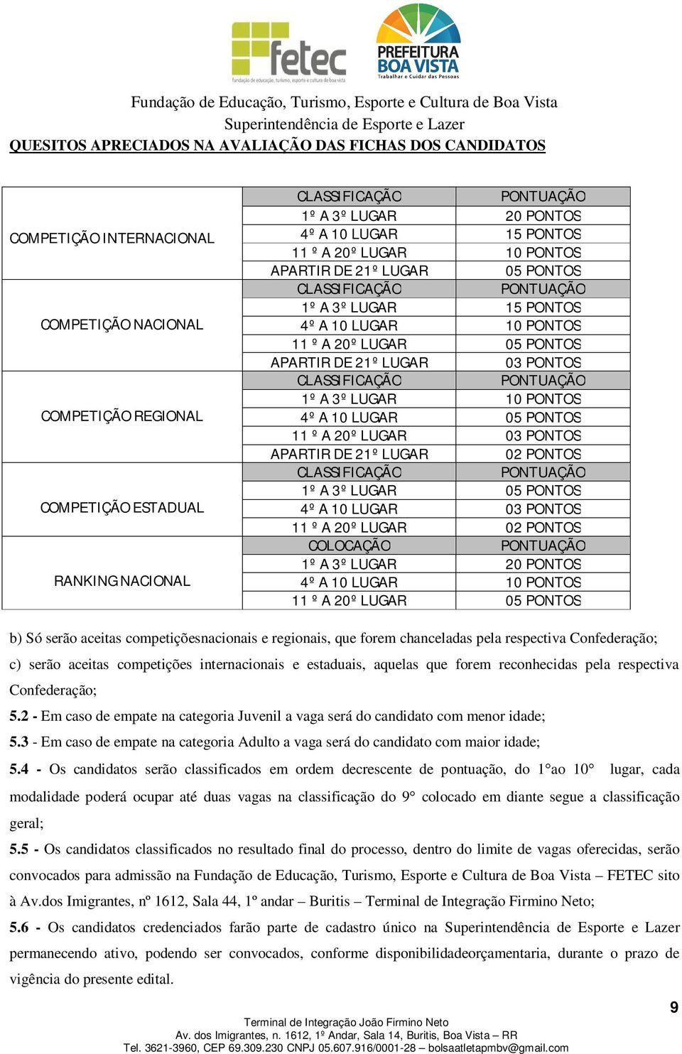 DE 21º LUGAR 03 PONTOS CLASSIFICAÇÃO PONTUAÇÃO 1º A 3º LUGAR 10 PONTOS 4º A 10 LUGAR 05 PONTOS 11 º A 20º LUGAR 03 PONTOS APARTIR DE 21º LUGAR 02 PONTOS CLASSIFICAÇÃO PONTUAÇÃO 1º A 3º LUGAR 05