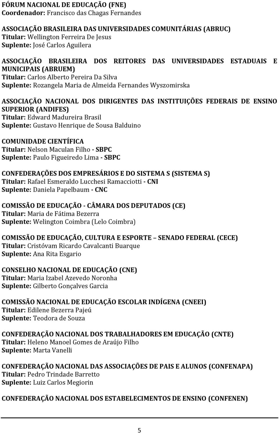 ASSOCIAÇÃO NACIONAL DOS DIRIGENTES DAS INSTITUIÇÕES FEDERAIS DE ENSINO SUPERIOR (ANDIFES) Titular: Edward Madureira Brasil Suplente: Gustavo Henrique de Sousa Balduino COMUNIDADE CIENTÍFICA Titular: