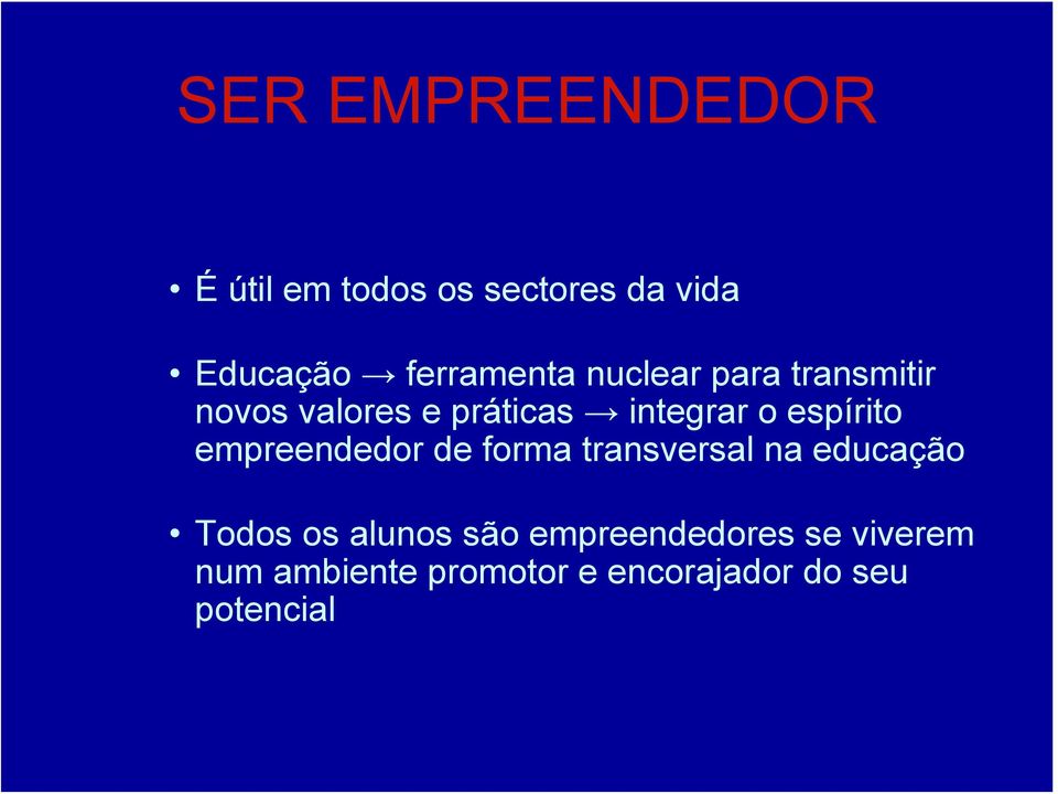 espírito empreendedor de forma transversal na educação Todos os alunos