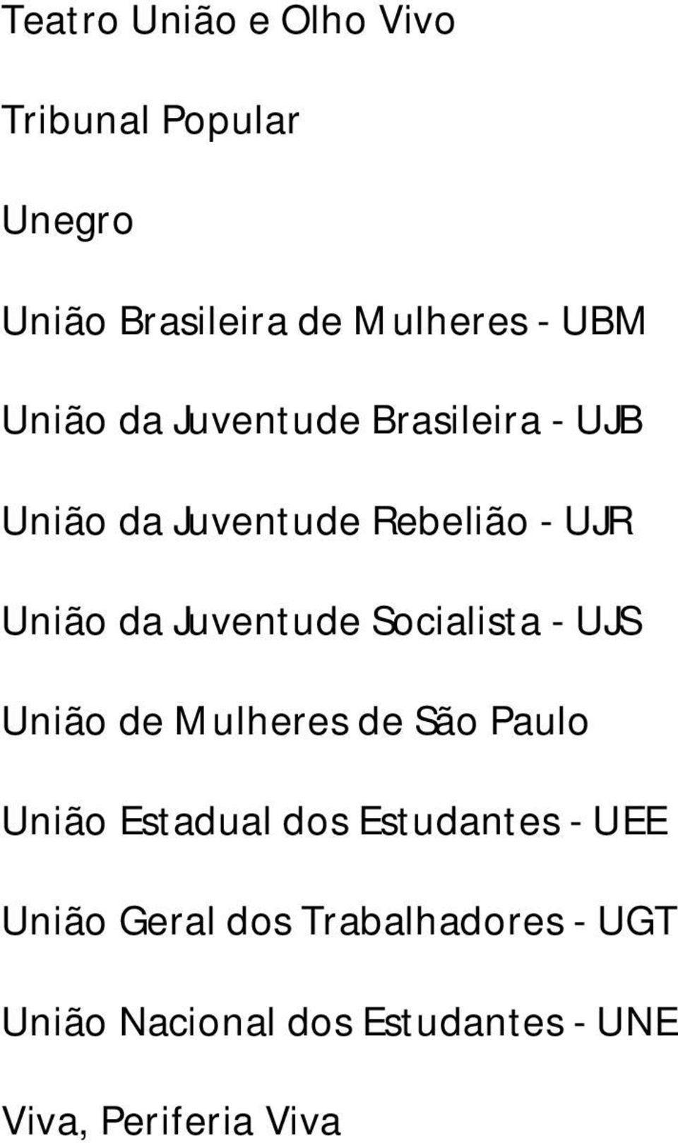 Juventude Socialista - UJS União de Mulheres de São Paulo União Estadual dos Estudantes