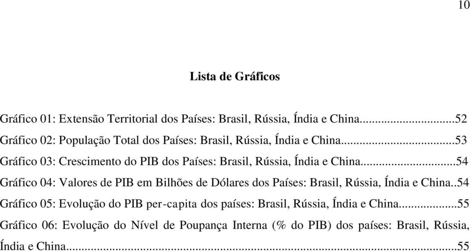 ..53 Gráfico 03: Crescimento do PIB dos Países: Brasil, Rússia, Índia e China.