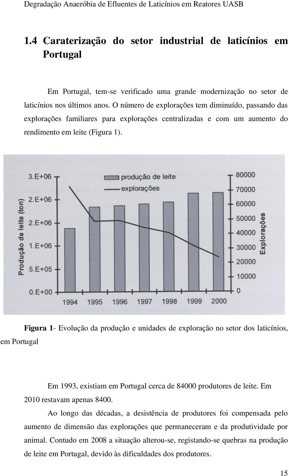 em Portugal Figura 1- Evolução da produção e unidades de exploração no setor dos laticínios, Em 1993, existiam em Portugal cerca de 84000 produtores de leite. Em 2010 restavam apenas 8400.