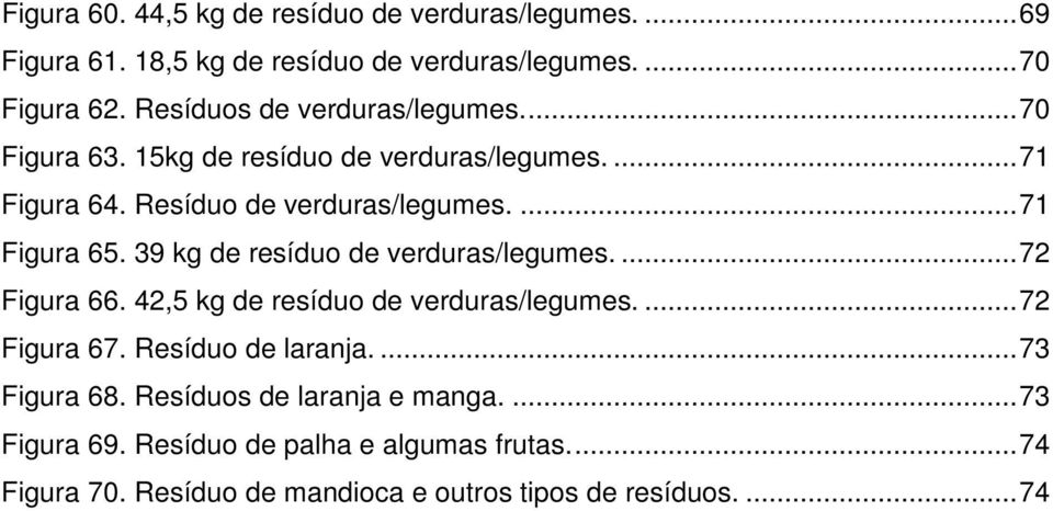 39 kg de resíduo de verduras/legumes.... 72 Figura 66. 42,5 kg de resíduo de verduras/legumes.... 72 Figura 67. Resíduo de laranja.