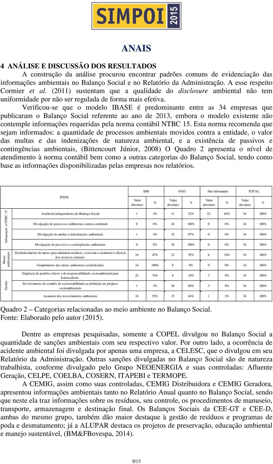 Verificou-se que o modelo IBASE é predominante entre as 34 empresas que publicaram o Balanço Social referente ao ano de 2013, embora o modelo existente não contemple informações requeridas pela norma