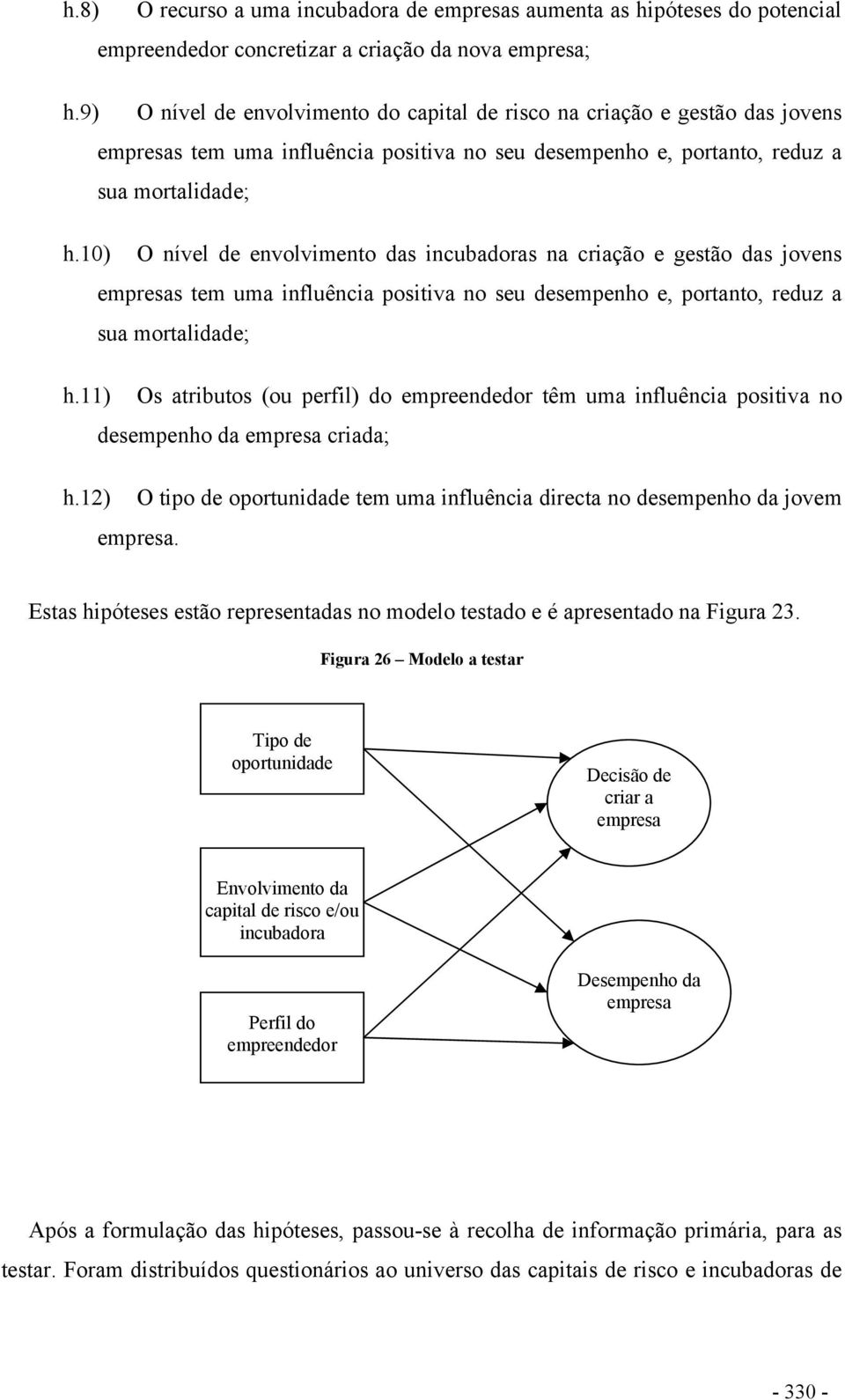 10) O nível de envolvimento das incubadoras na criação e gestão das jovens empresas tem uma influência positiva no seu desempenho e, portanto, reduz a sua mortalidade; h.