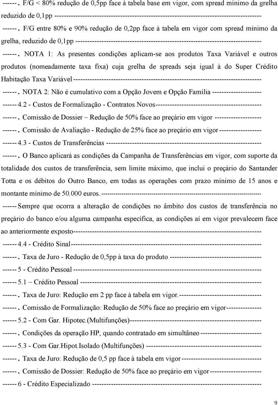 entre 80% e 90% redução de 0,2pp face à tabela em vigor com spread mínimo da grelha, reduzido de 0,1pp -------------------------------------------------------------------------------  NOTA 1: As