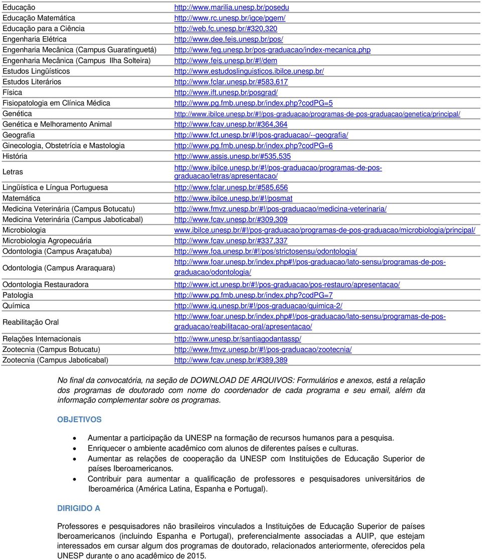 Veterinária (Campus Botucatu) Medicina Veterinária (Campus Jaboticabal) Microbiologia Microbiologia Agropecuária Odontologia (Campus Araçatuba) Odontologia (Campus Araraquara) Odontologia