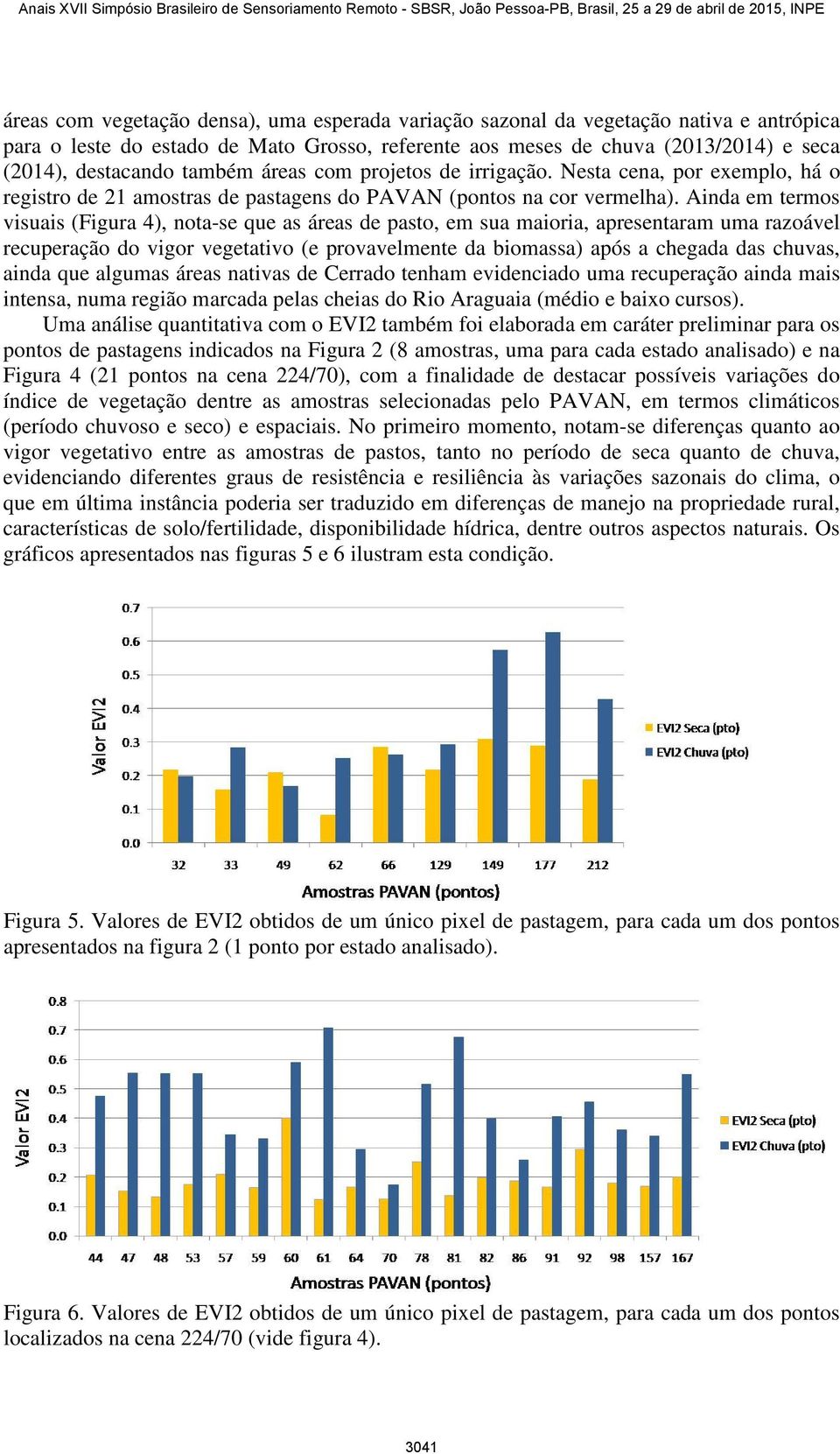 Ainda em termos visuais (Figura 4), nota-se que as áreas de pasto, em sua maioria, apresentaram uma razoável recuperação do vigor vegetativo (e provavelmente da biomassa) após a chegada das chuvas,