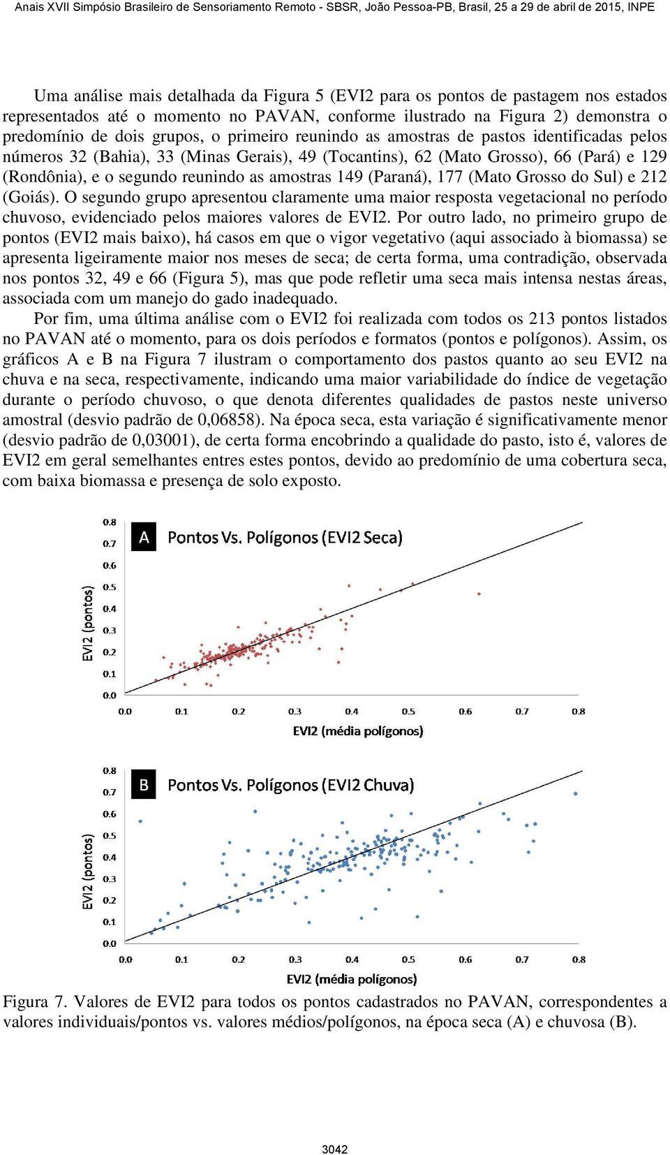 (Paraná), 177 (Mato Grosso do Sul) e 212 (Goiás). O segundo grupo apresentou claramente uma maior resposta vegetacional no período chuvoso, evidenciado pelos maiores valores de EVI2.