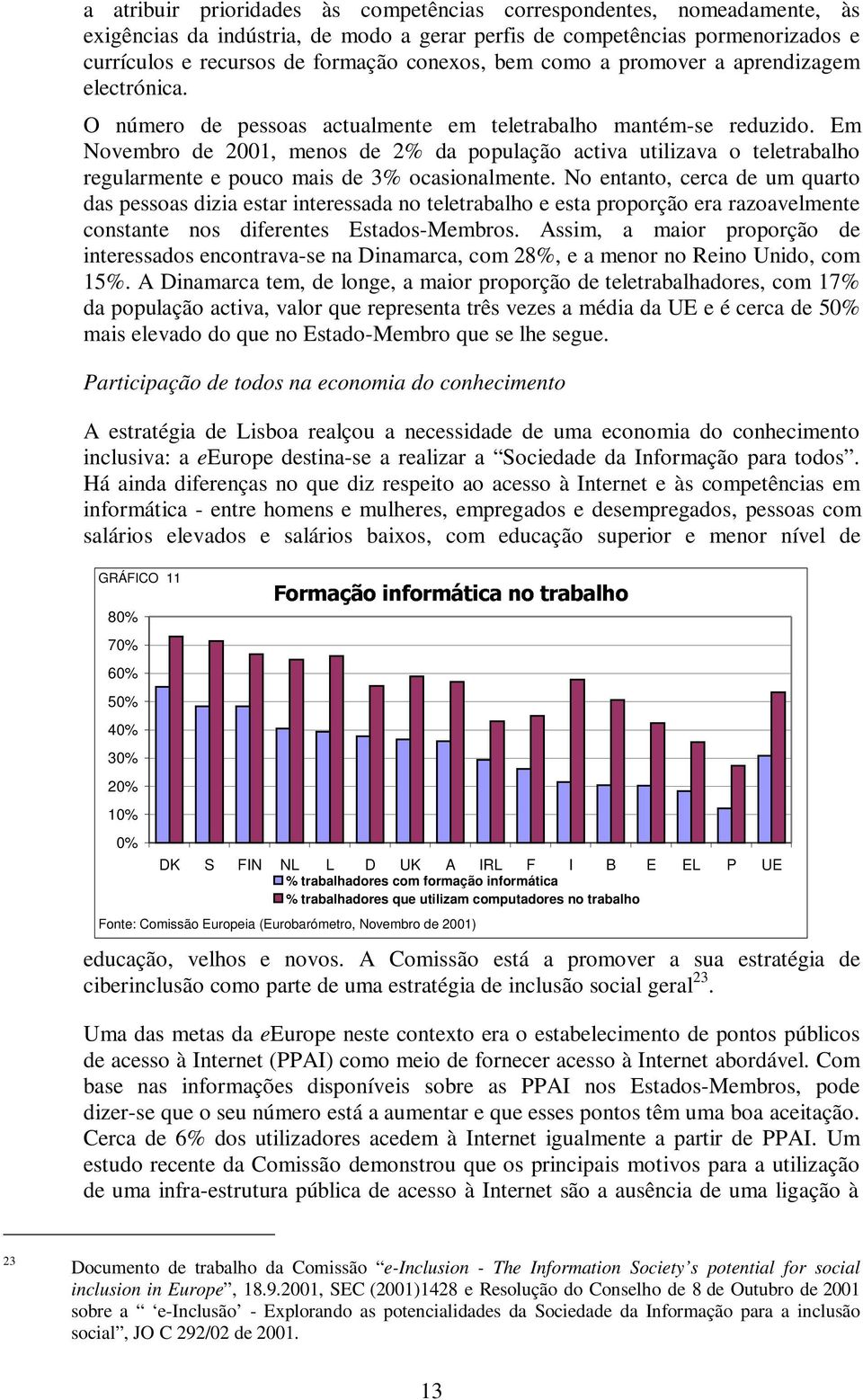 Em Novembro de 2001, menos de 2% da população activa utilizava o teletrabalho regularmente e pouco mais de 3% ocasionalmente.