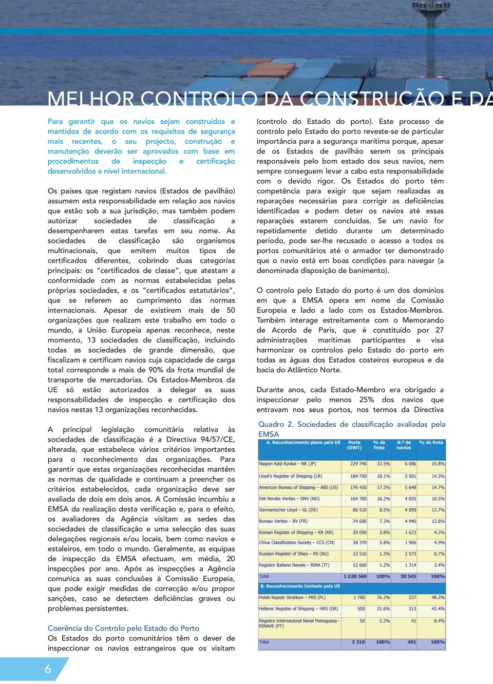 Os países que registam navios (Estados de pavilhão) assumem esta responsabilidade em relação aos navios que estão sob a sua jurisdição, mas também podem autorizar sociedades de classificação a