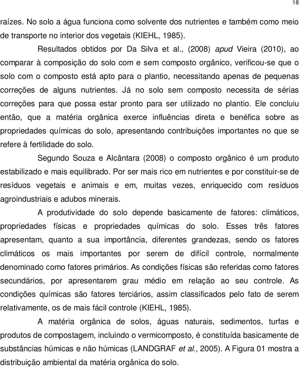 de alguns nutrientes. Já no solo sem composto necessita de sérias correções para que possa estar pronto para ser utilizado no plantio.