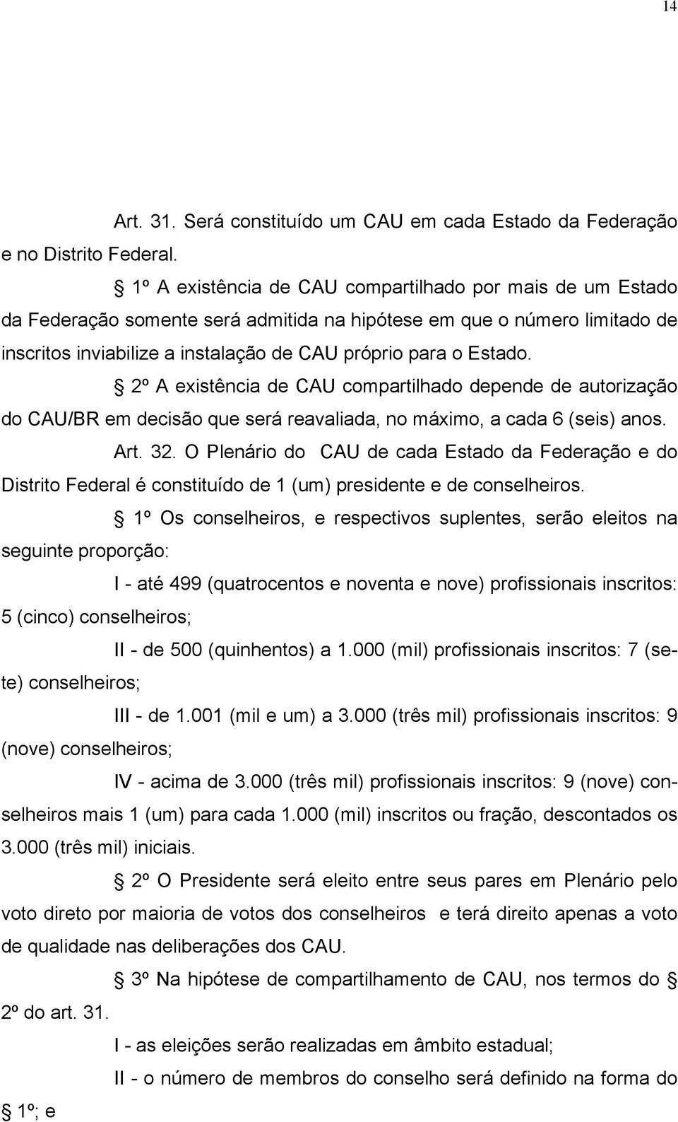 2º A existência de CAU compartilhado depende de autorização do CAU/BR em decisão que será reavaliada, no máximo, a cada 6 (seis) anos. Art. 32.