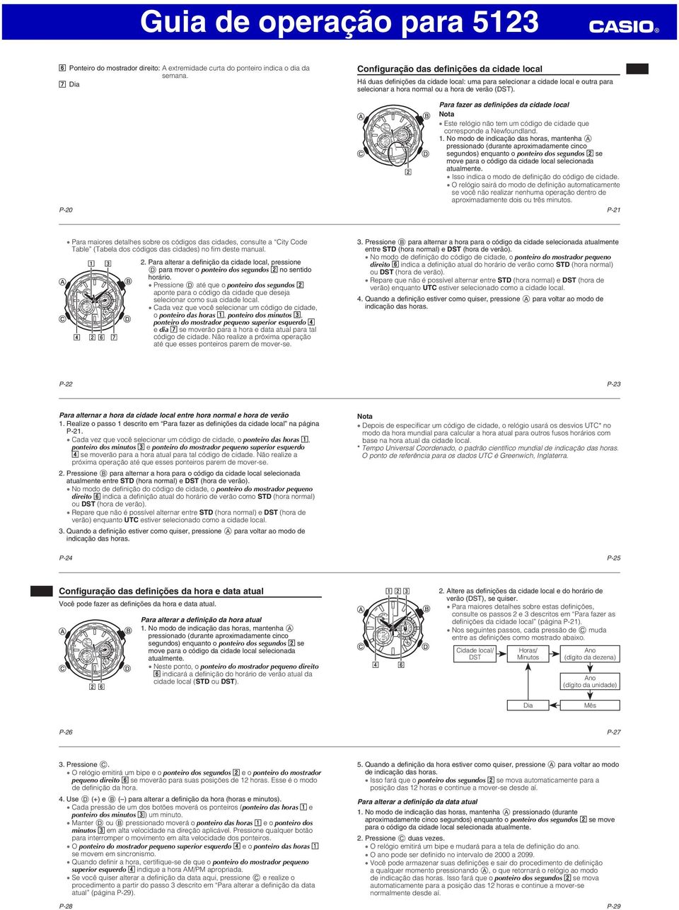 P-20 Para fazer as definições da cidade local Este relógio não tem um código de cidade que corresponde a Newfoundland. 1.