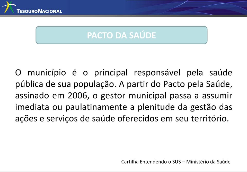 A partir do Pacto pela Saúde, assinado em 2006, o gestor municipal passa a