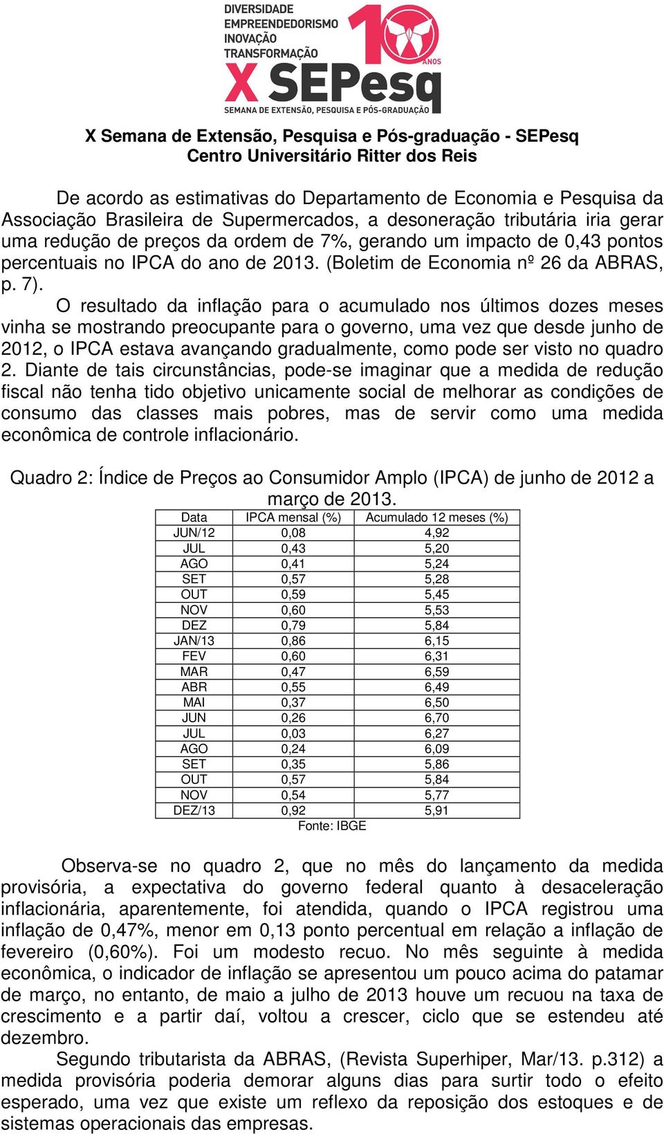 O resultado da inflação para o acumulado nos últimos dozes meses vinha se mostrando preocupante para o governo, uma vez que desde junho de 2012, o IPCA estava avançando gradualmente, como pode ser