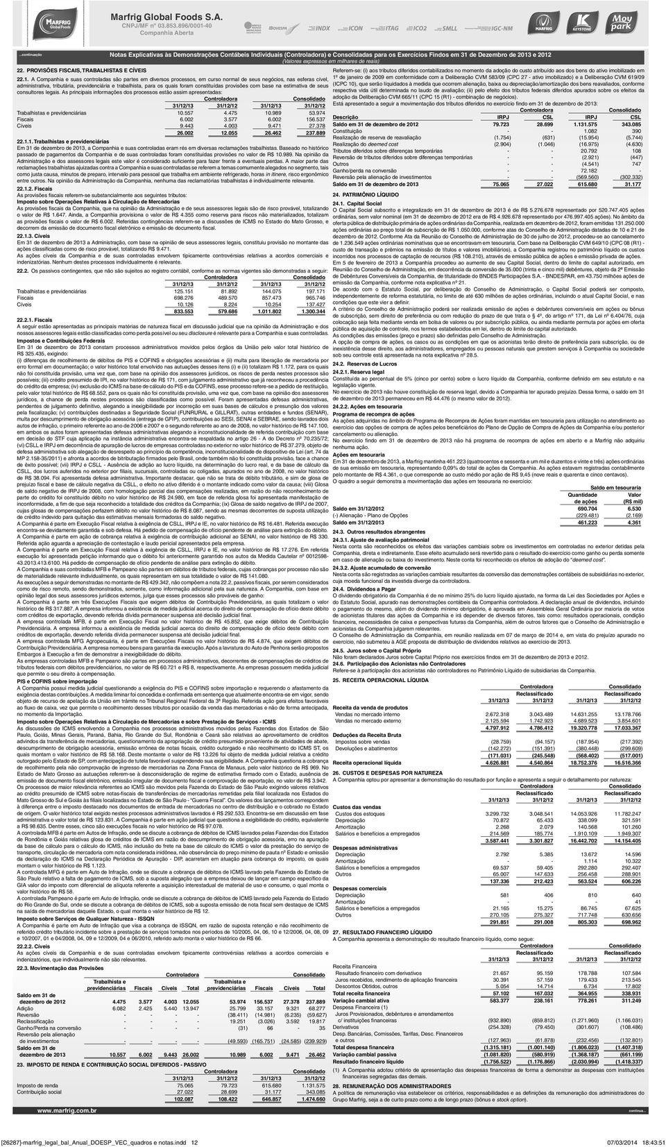 A Companhia e suas controladas são partes em diversos processos, em curso normal de seus negócios, nas esferas cível, administrativa, tributária, previdenciária e trabalhista, para os quais foram