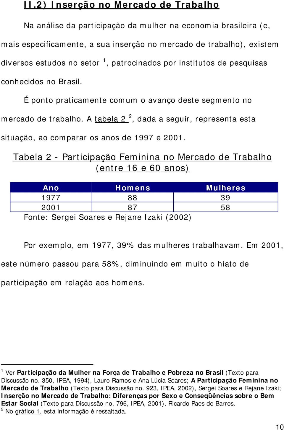 A tabela 2 2, dada a seguir, representa esta situação, ao comparar os anos de 1997 e 2001.