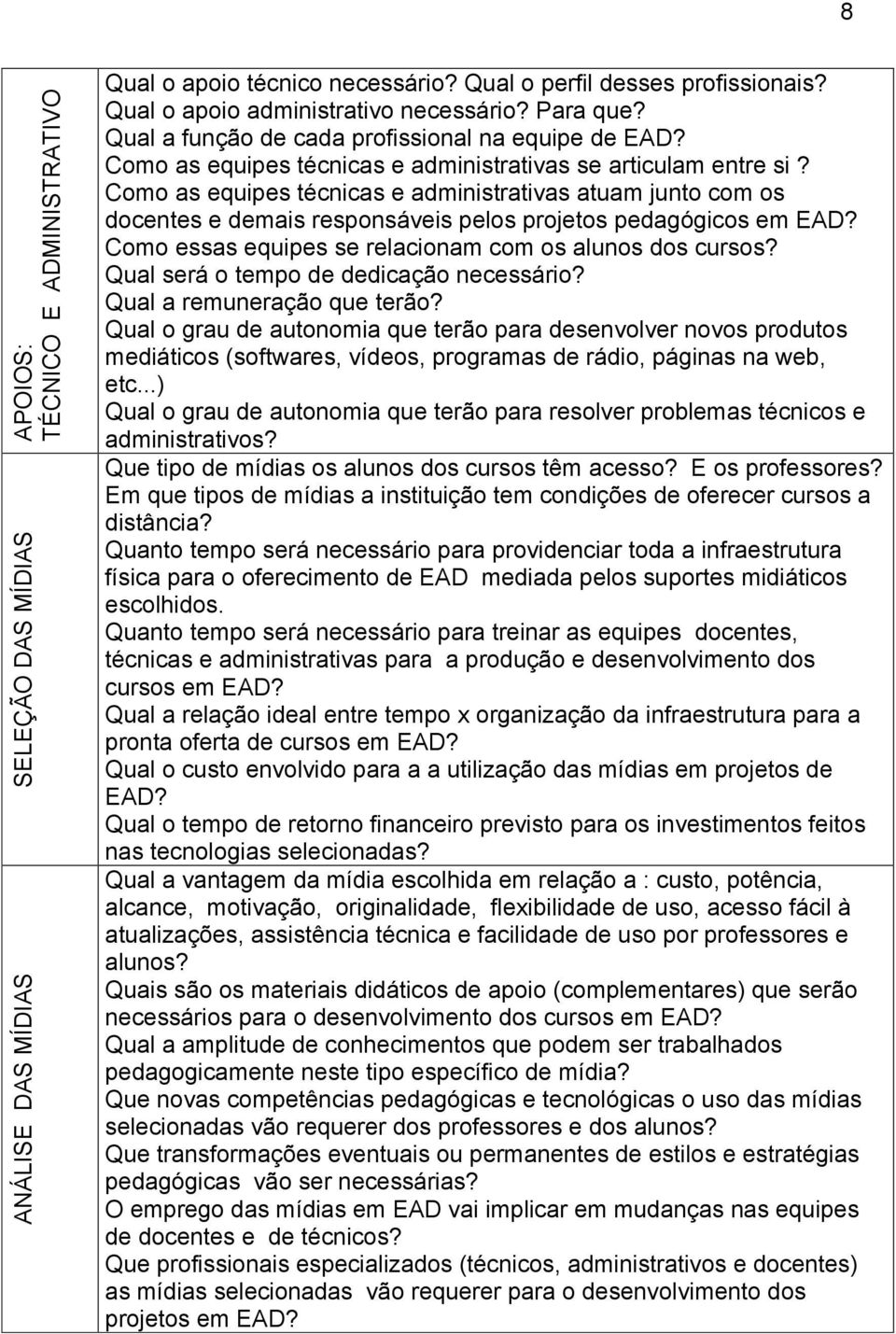 Como as equipes técnicas e administrativas atuam junto com os docentes e demais responsáveis pelos projetos pedagógicos em EAD? Como essas equipes se relacionam com os alunos dos cursos?