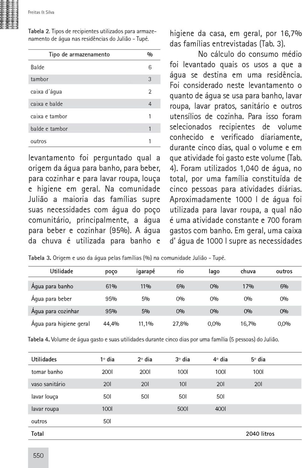 cozinhar e para lavar roupa, louça e higiene em geral.