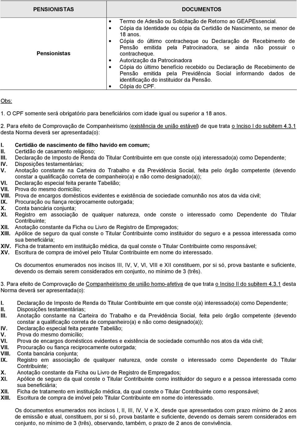 Obs: 1. O CPF somente será obrigatório para beneficiários com idade igual ou superior a 18 anos. 2.