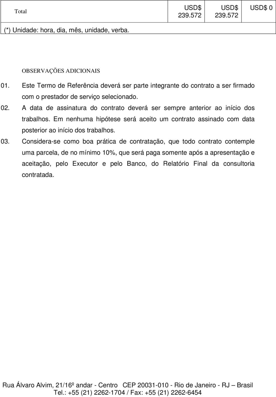 A data de assinatura do contrato deverá ser sempre anterior ao início dos trabalhos.