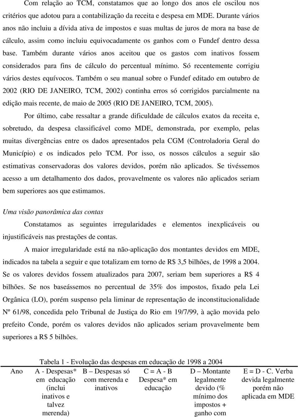 Também durante vários anos aceitou que os gastos com inativos fossem considerados para fins de cálculo do percentual mínimo. Só recentemente corrigiu vários destes equívocos.