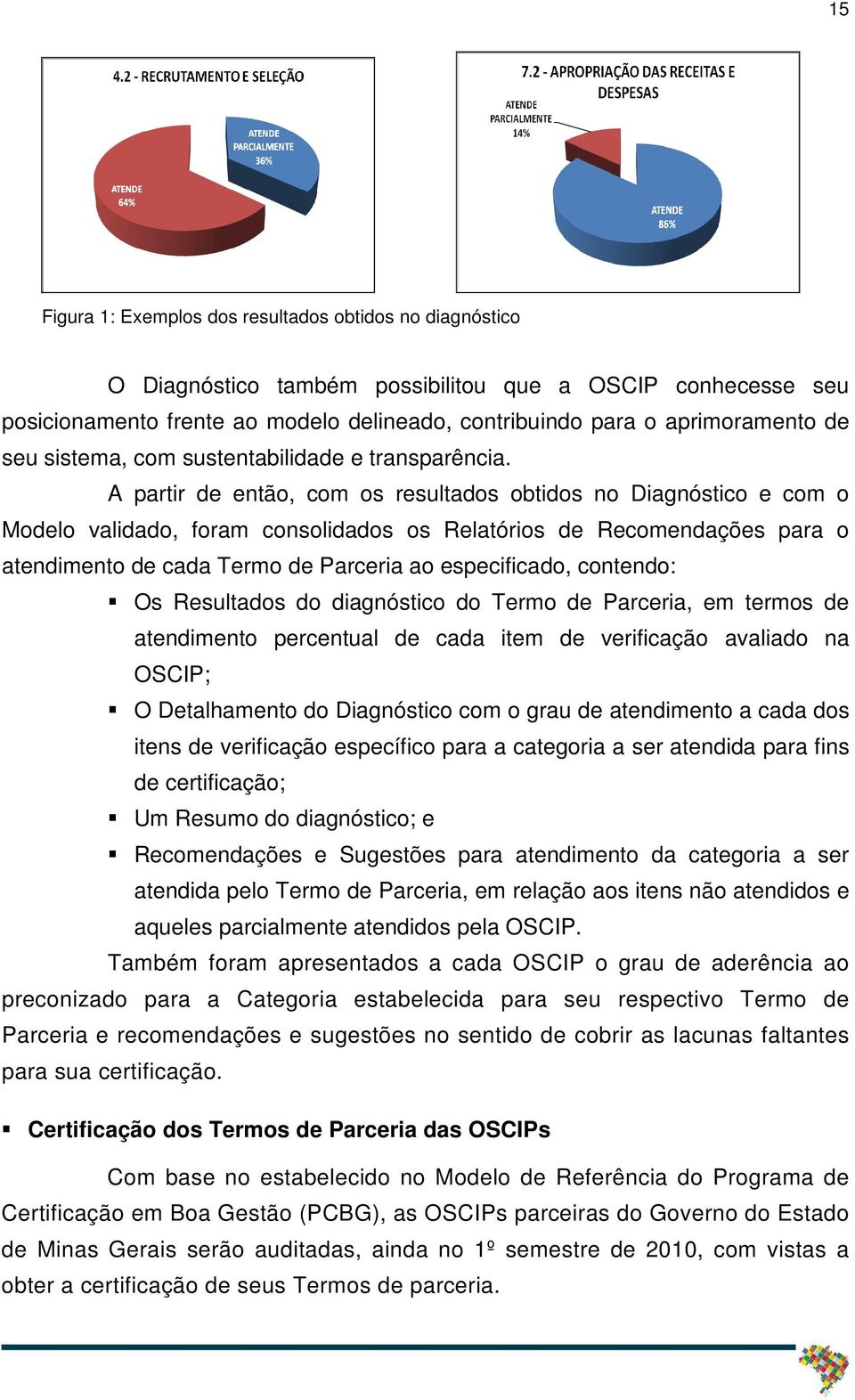 A partir de então, com os resultados obtidos no Diagnóstico e com o Modelo validado, foram consolidados os Relatórios de Recomendações para o atendimento de cada Termo de Parceria ao especificado,