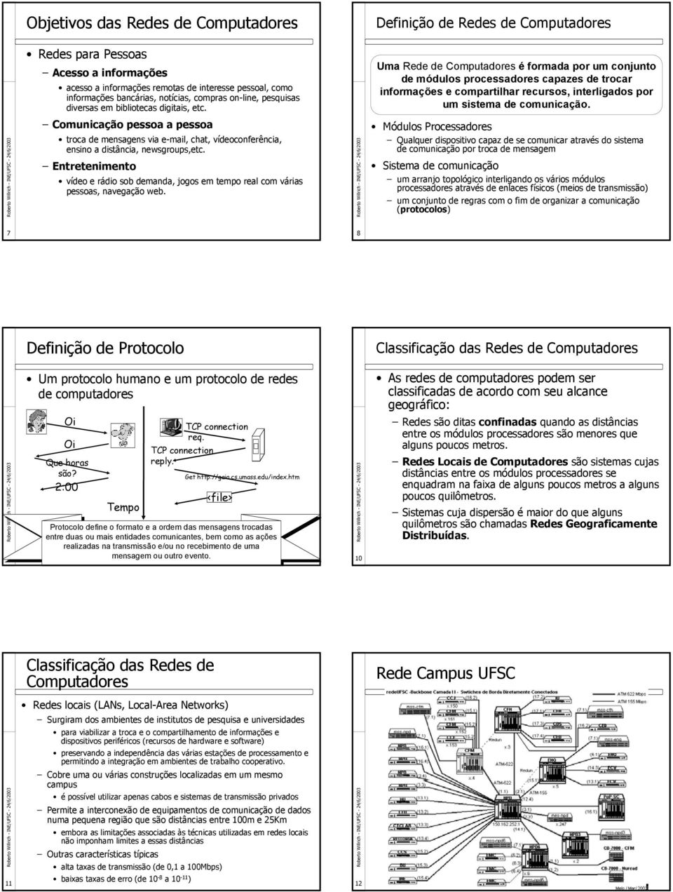 Uma Rede de Computadores é formada por um conjunto de módulos processadores capazes de trocar informações e compartilhar recursos, interligados por um sistema de comunicação.