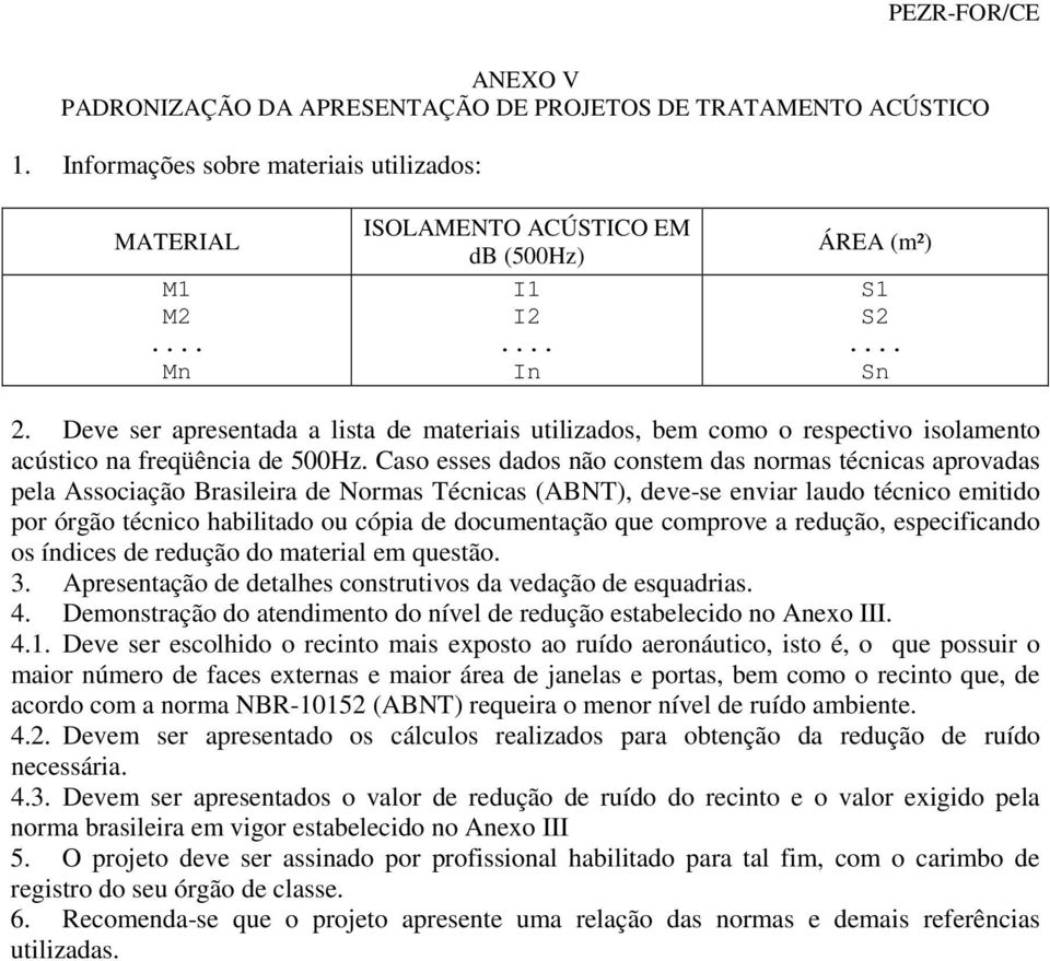 Caso esses dados não constem das normas técnicas aprovadas pela Associação Brasileira de Normas Técnicas (ABNT), deve-se enviar laudo técnico emitido por órgão técnico habilitado ou cópia de