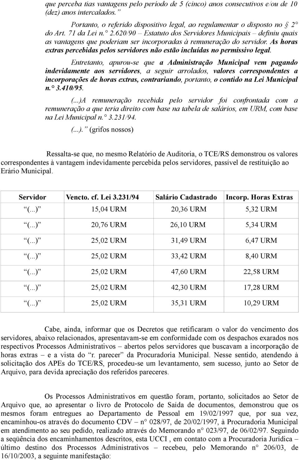 As horas extras percebidas pelos servidores não estão incluídas no permissivo legal.