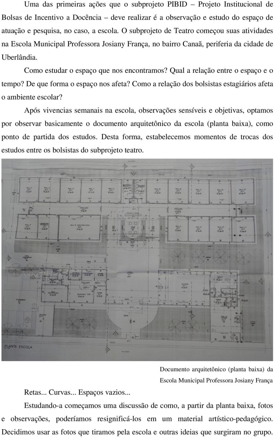 Qual a relação entre o espaço e o tempo? De que forma o espaço nos afeta? Como a relação dos bolsistas estagiários afeta o ambiente escolar?