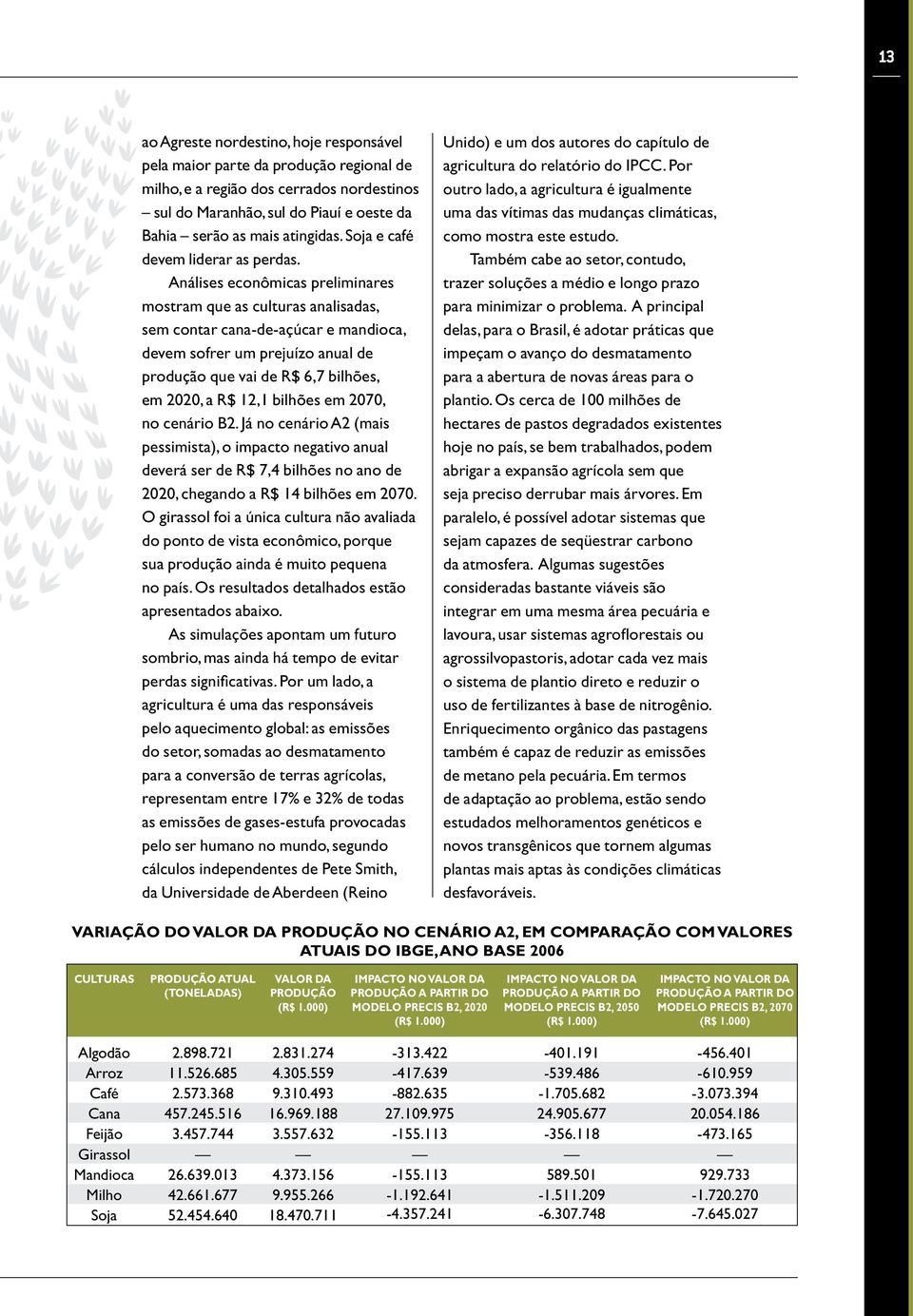 Análises econômicas preliminares mostram que as culturas analisadas, sem contar cana-de-açúcar e mandioca, devem sofrer um prejuízo anual de produção que vai de R$ 6,7 bilhões, em 2020, a R$ 12,1