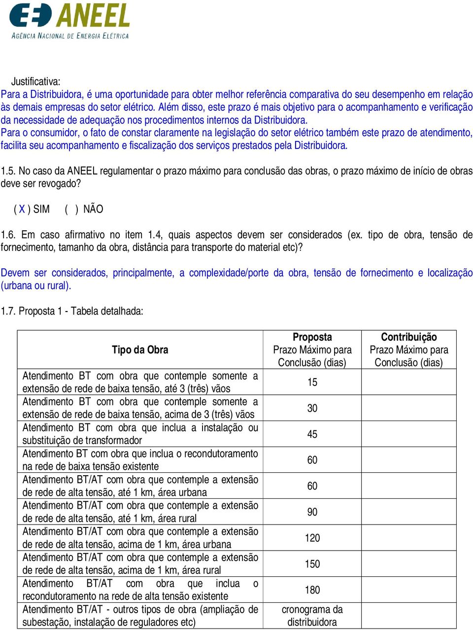 Para o consumidor, o fato de constar claramente na legislação do setor elétrico também este prazo de atendimento, facilita seu acompanhamento e fiscalização dos serviços prestados pela Distribuidora.