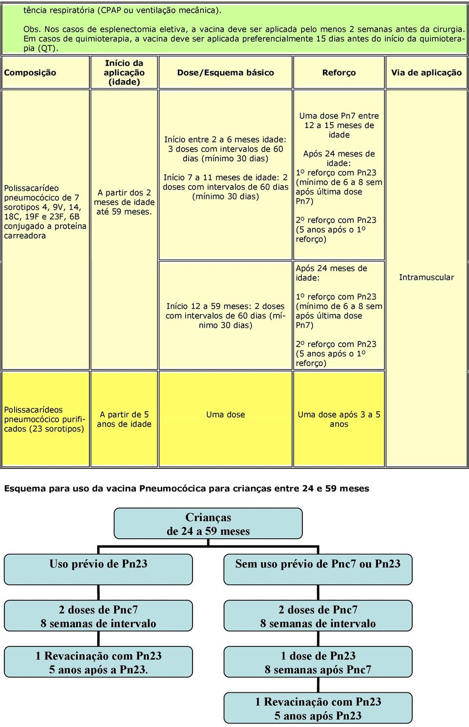 Dose/Esquema básico Reforço Via de Polissacarídeo pneumocócico de 7 sorotipos 4, 9V, 14, 18C, 19F e 23F, 6B conjugado a proteína carreadora A partir dos 2 meses de idade até 59 meses.