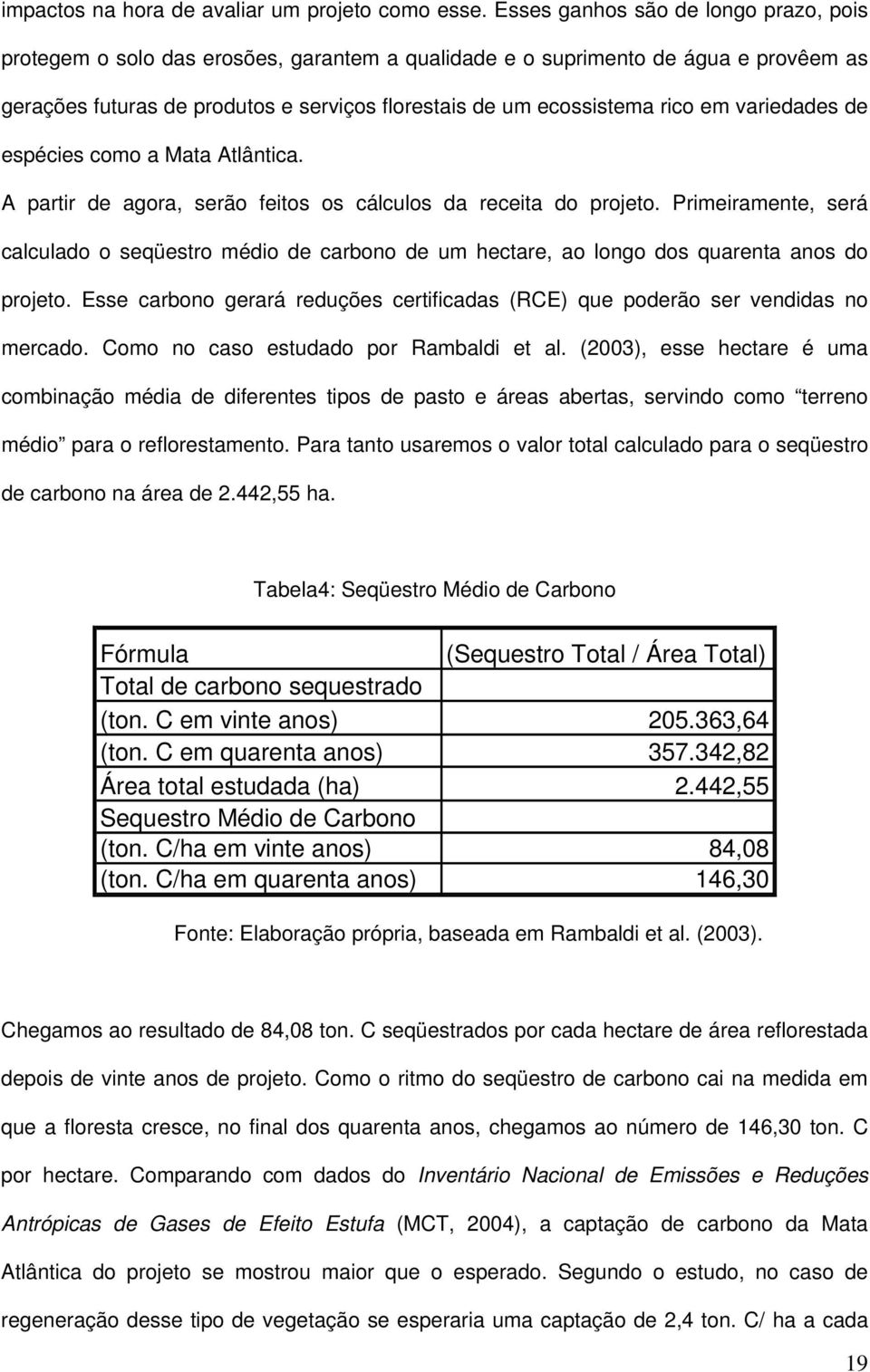 em variedades de espécies como a Mata Atlântica. A partir de agora, serão feitos os cálculos da receita do projeto.