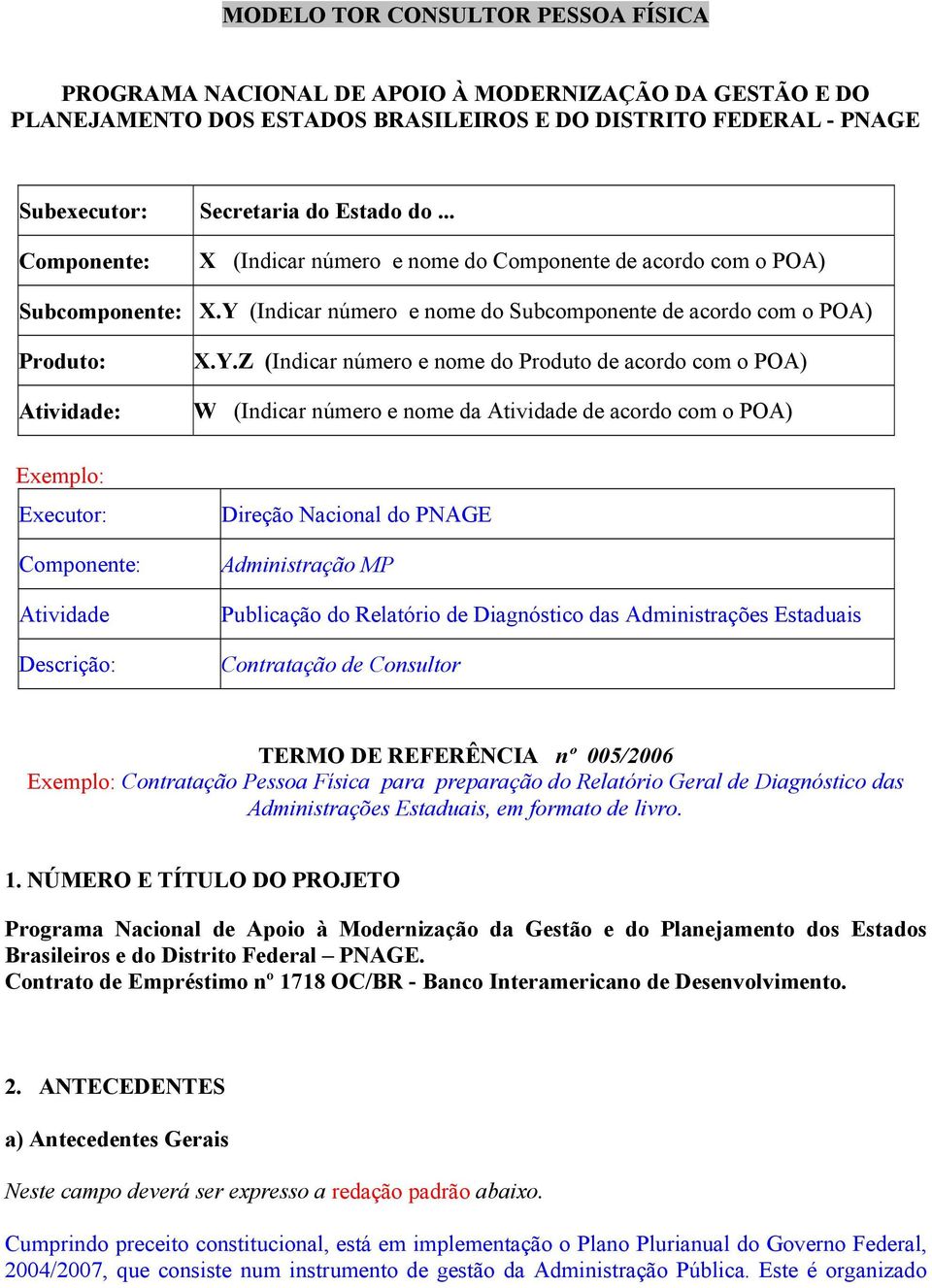 (Indicar número e nome do Subcomponente de acordo com o POA) Produto: Atividade: X.Y.