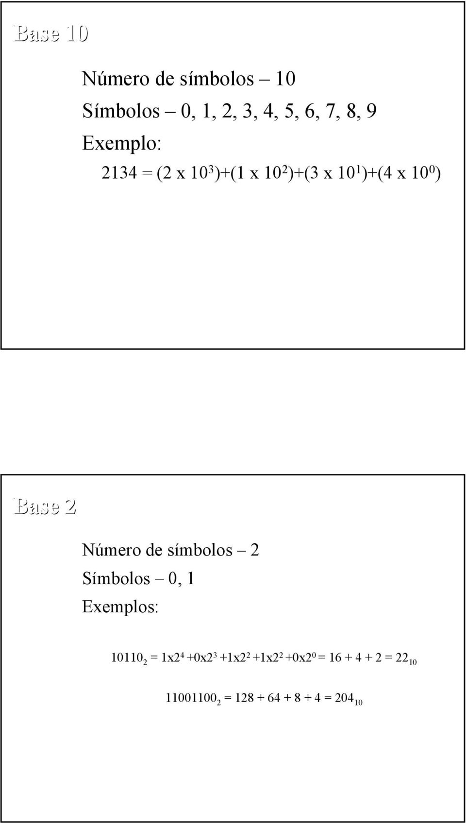 Número de símbolos 2 Símbolos, 1 Exemplos: 111 2 = 1x2 4 +x2 3
