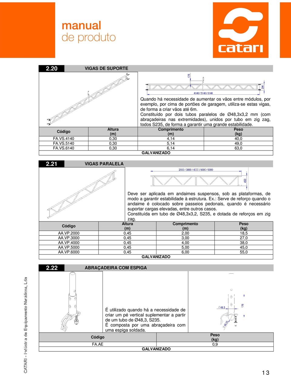 4140 0,30 4,14 40,0 FA.VS.5140 0,30 5,14 49,0 FA.VS.6140 0,30 6,14 63,0 GALVANIZADO 2.