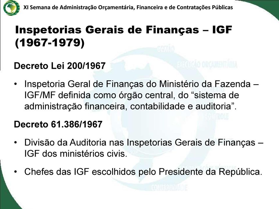 administração financeira, contabilidade e auditoria. Decreto 61.