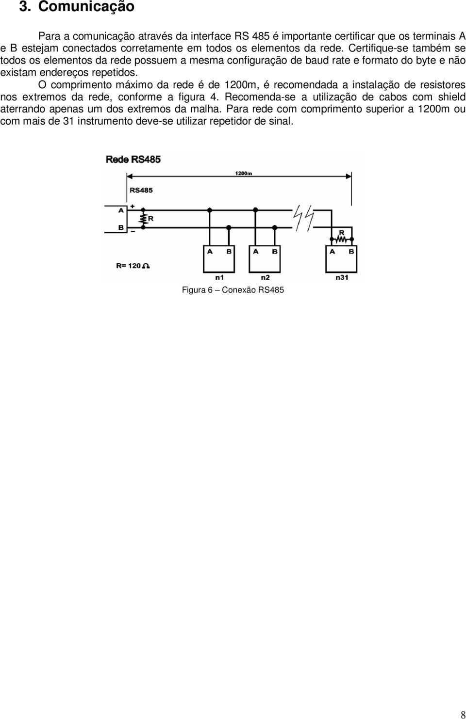 O comprimento máximo da rede é de 1200m, é recomendada a instalação de resistores nos extremos da rede, conforme a figura 4.