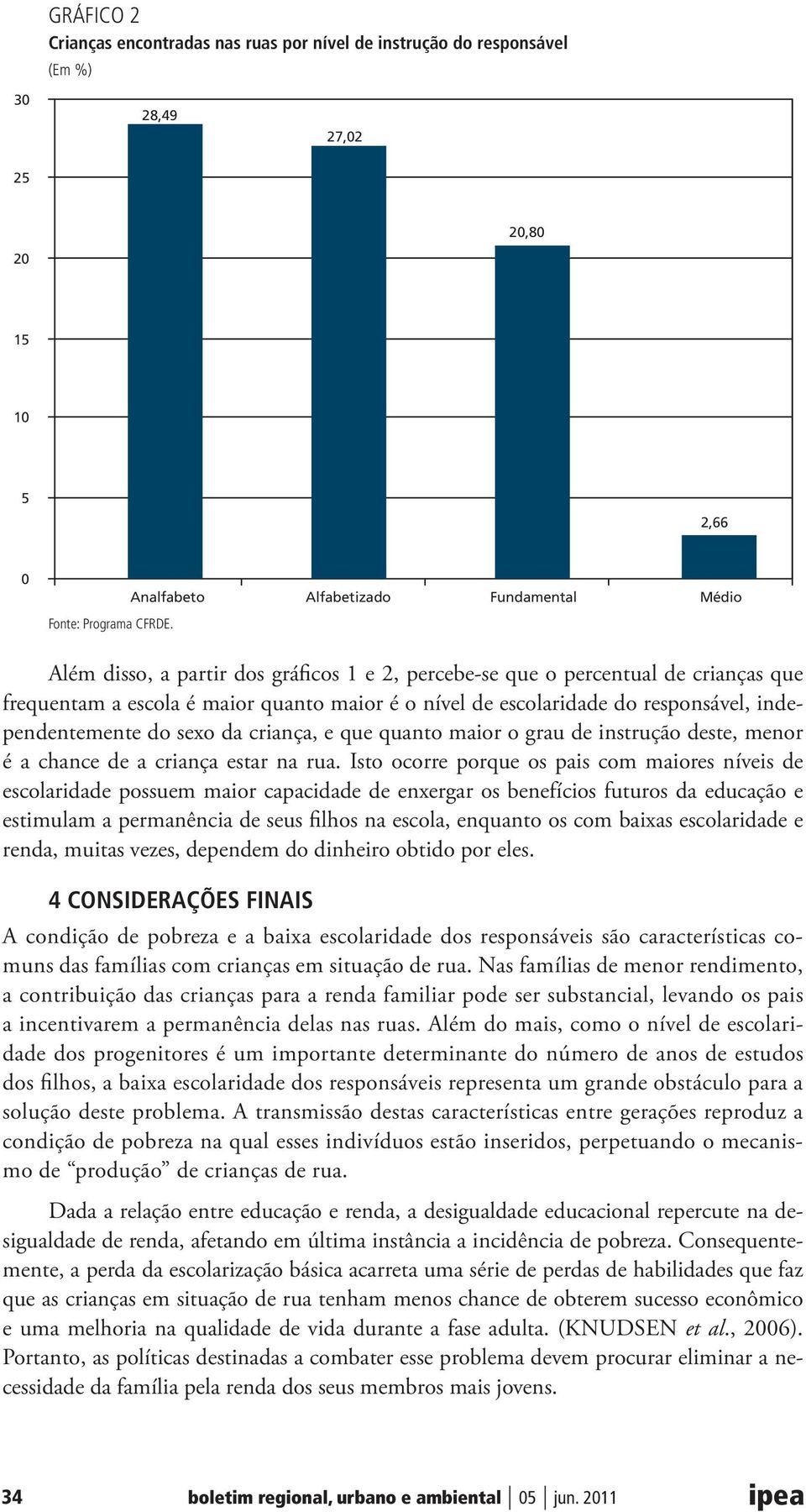 responsável, independentemente do sexo da criança, e que quanto maior o grau de instrução deste, menor é a chance de a criança estar na rua.