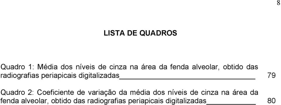 Quadro 2: Coeficiente de variação da média dos níveis de cinza na