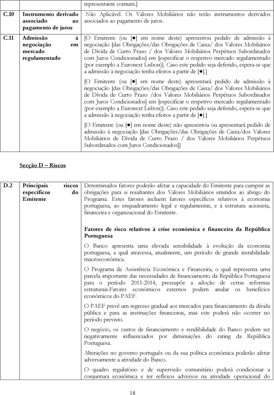 [O Emitente (ou [ ] em nome deste) apresentou pedido de admissão à negociação [das Obrigações/das Obrigações de Caixa/ dos Valores Mobiliários de Dívida de Curto Prazo / dos Valores Mobiliários