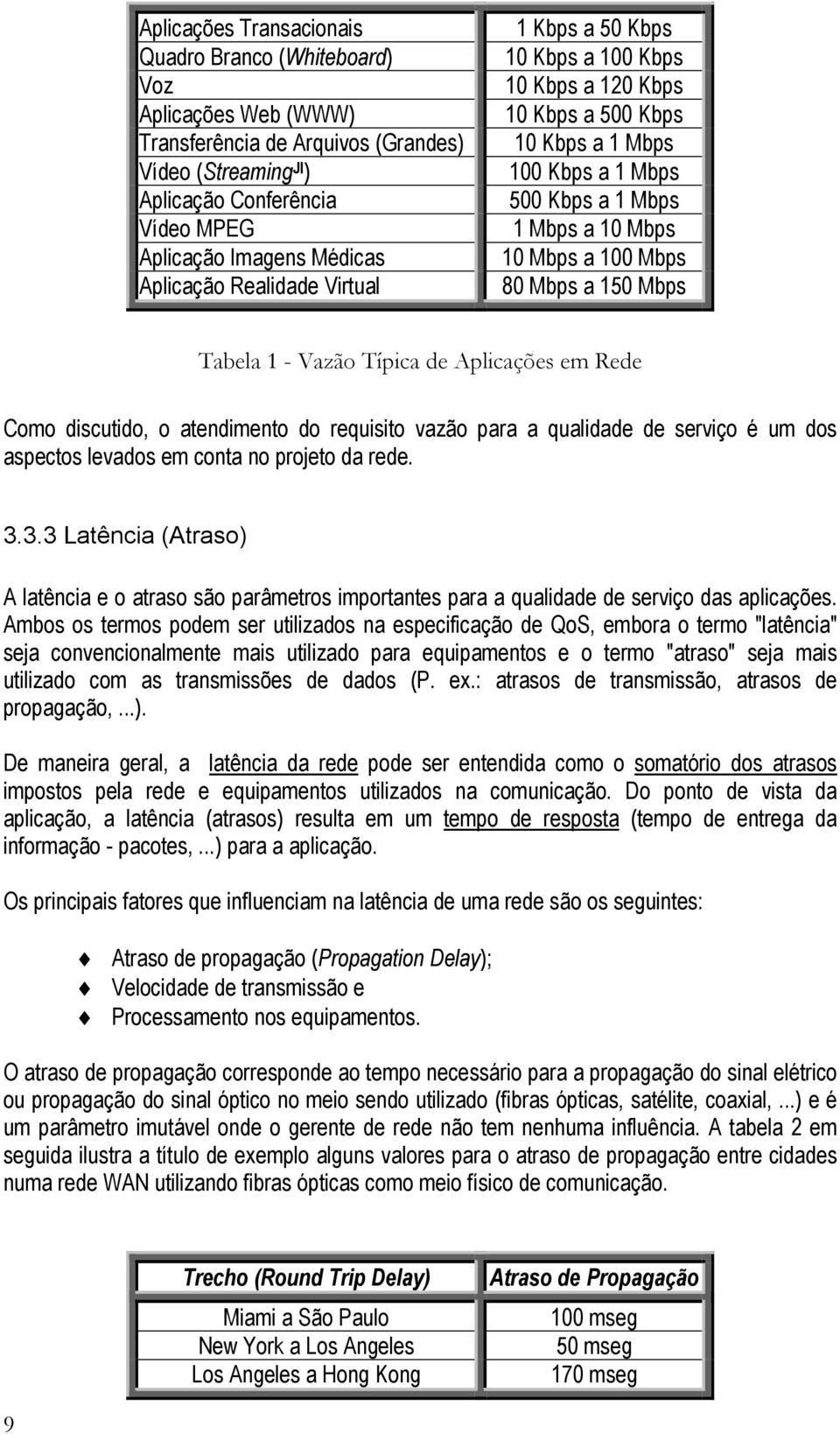 a 150 Mbps Tabela 1 - Vazão Típica de Aplicações em Rede Como discutido, o atendimento do requisito vazão para a qualidade de serviço é um dos aspectos levados em conta no projeto da rede. 3.