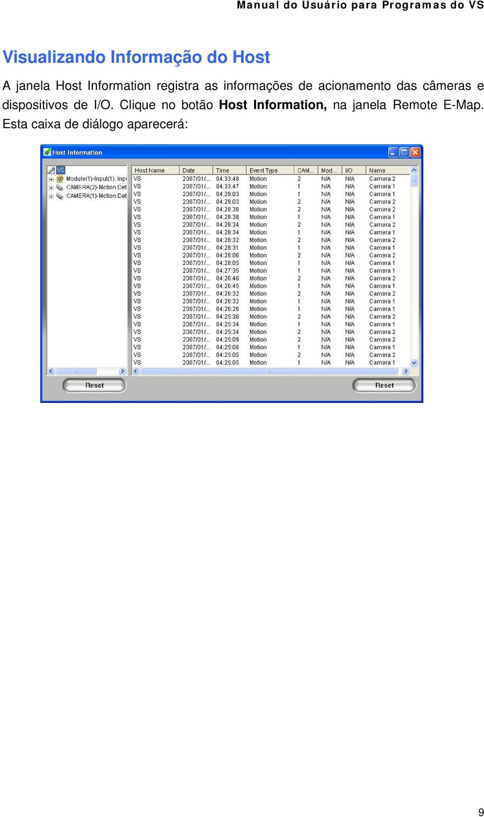 acionamento das câmeras e dispositivos de I/O.