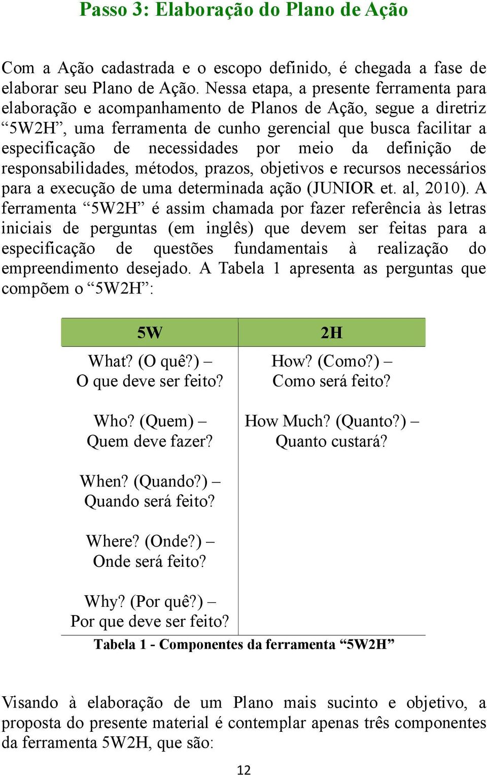 meio da definição de responsabilidades, métodos, prazos, objetivos e recursos necessários para a execução de uma determinada ação (JUNIOR et. al, 2010).