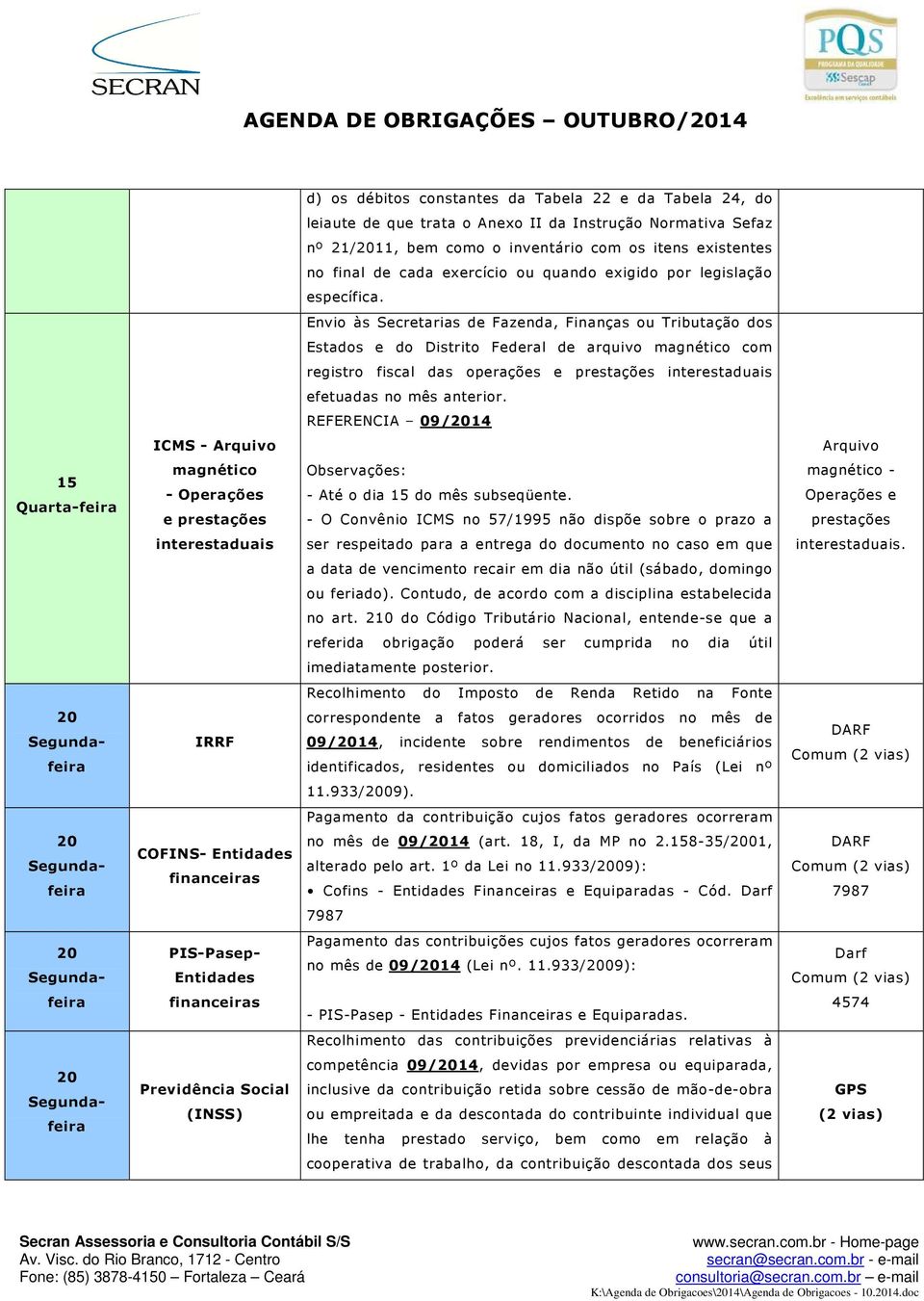 Envio às Secretarias de Fazenda, Finanças ou Tributação dos Estados e do Distrito Federal de arquivo magnético com registro fiscal das operações e prestações interestaduais efetuadas no mês anterior.