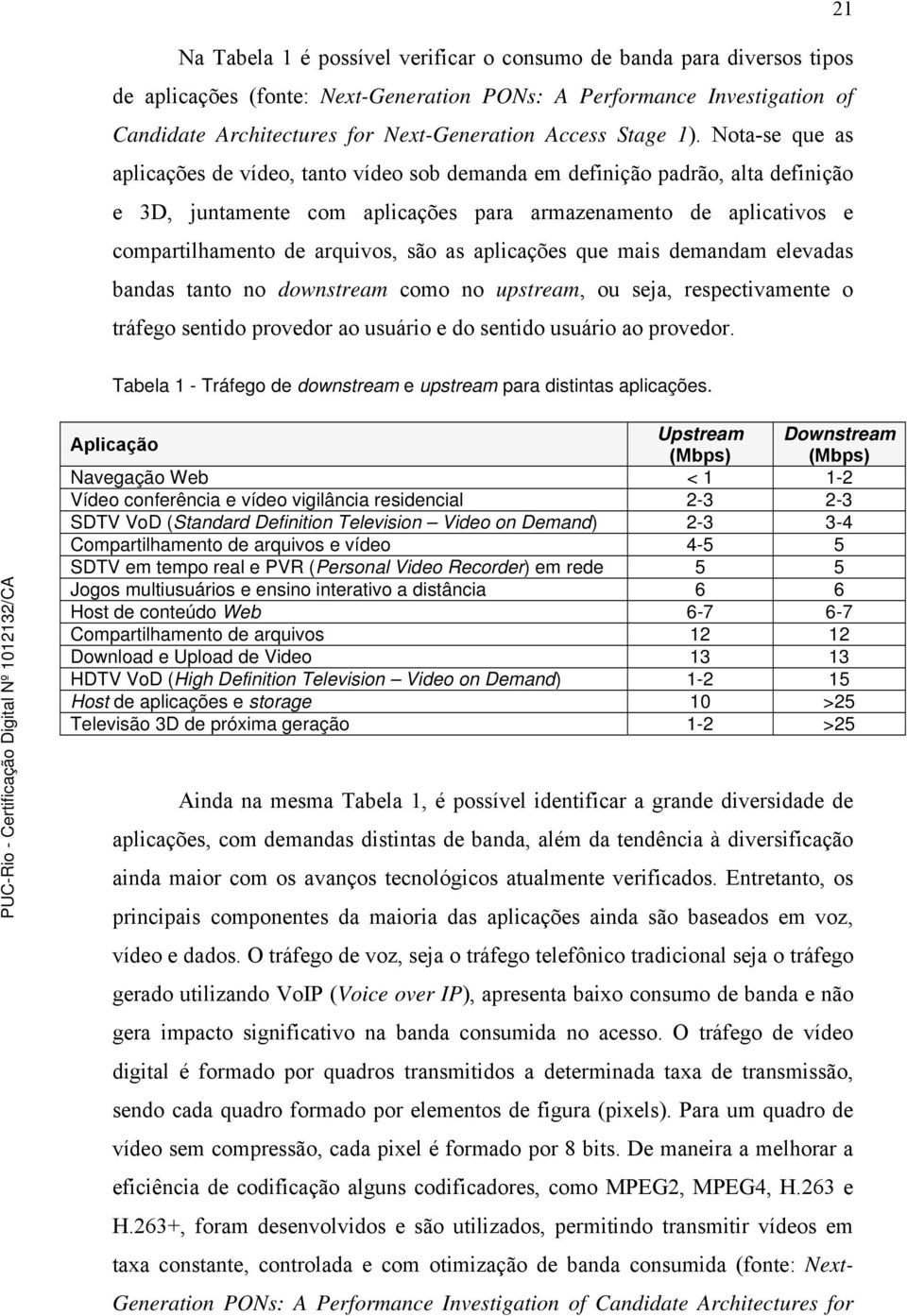 Nota-se que as aplicações de vídeo, tanto vídeo sob demanda em definição padrão, alta definição e 3D, juntamente com aplicações para armazenamento de aplicativos e compartilhamento de arquivos, são